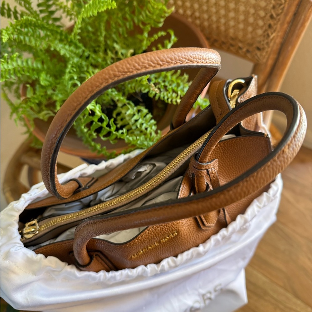 Michael Kors Cognac Brown Pebbled Leather Satchel - Picture 10 of 16